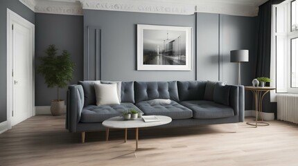Naklejka na ściany i meble Luxury Modern living room interior with wooden decor in eco style.