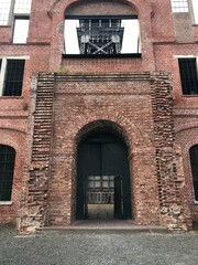 Brick entrance of C-mine, old coal mine in Genk