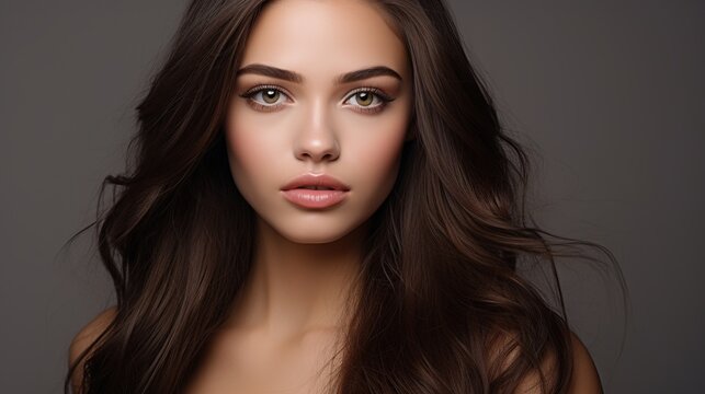 Close-up portrait of a beautiful brunette model with natural makeup