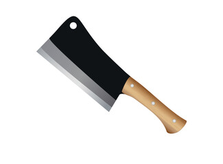 Cleaver knife with wooden handles isolated on white, vector illustration