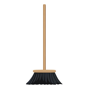 Broom with wooden handle isolated on white, vector illustration