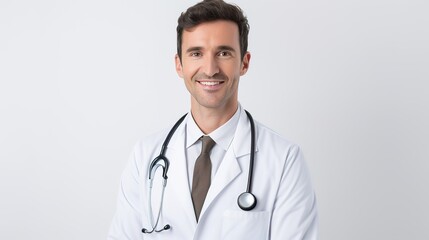 portrait of a smiling male doctor isolated on white background - Powered by Adobe