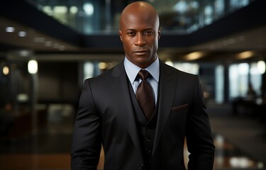Fototapeta premium businessman Afro American. A bald afro american CEO.
