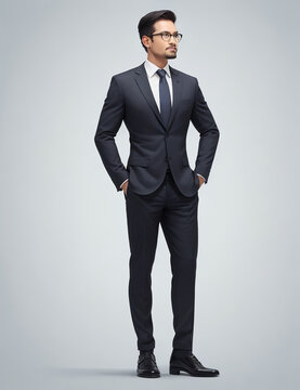 Portrait of successful businessman wearing suit confidently.