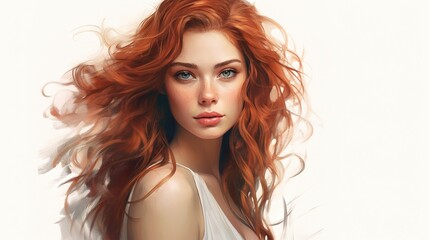 Fototapeta premium Redhead Beauty: A mesmerizing portrait of a woman with captivating red hair, showcasing natural beauty with a soft, ethereal glow.