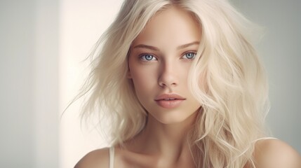 Naklejka premium Female beauty with natural skin, glowing face skin, and skin care treatment concept