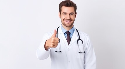 Fototapeta premium Doctor showing thumbs up sign isolated on white background