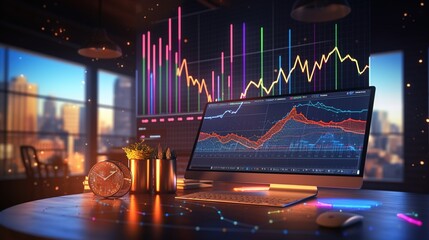 concept of stock trading, data research, online analytics, and SEO marketing. generative ai