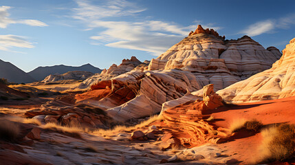 Red rock canyon desert, mountain rocks, desert landscape, blue sky - obrazy, fototapety, plakaty