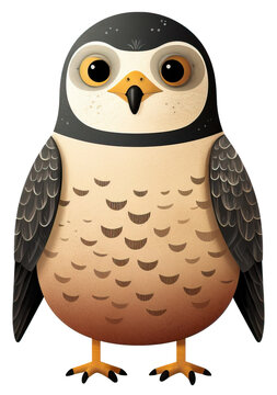 Cute falcon cartoon character, Hand drawn watercolor isolated.
