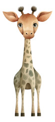 Cute giraffe cartoon character, Hand drawn watercolor isolated.