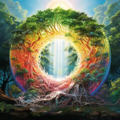 Rainbow wreath ring in forest