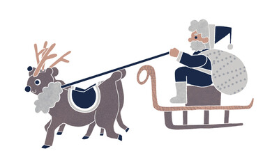 ソリに乗ったサンタクロースとトナカイ　シックカラー