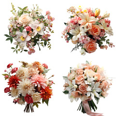 Flower bouquet spring flowers isolated on transparent background.