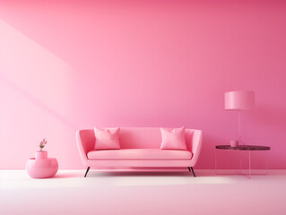 Fototapeta na wymiar pink sofa against a pink wall. Pink minimalist interior