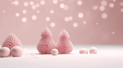 a podium or platform on a pastel background for a cosmetic product layout with an abstract Christmas tree for a holiday or winter season.