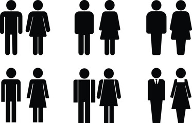 Restroom door pictograms. set Woman and man public toilet vector signs, female and male hygiene washrooms symbols, black ladies and gentlemen WC restroom UI mobile apps icon plate boys girls - obrazy, fototapety, plakaty