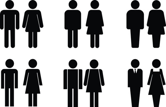 Restroom door pictograms. set Woman and man public toilet vector signs, female and male hygiene washrooms symbols, black ladies and gentlemen WC restroom UI mobile apps icon plate boys girls
