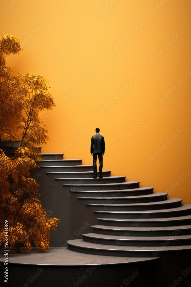Aufkleber a man is standing on a set of stairs. generative ai image.