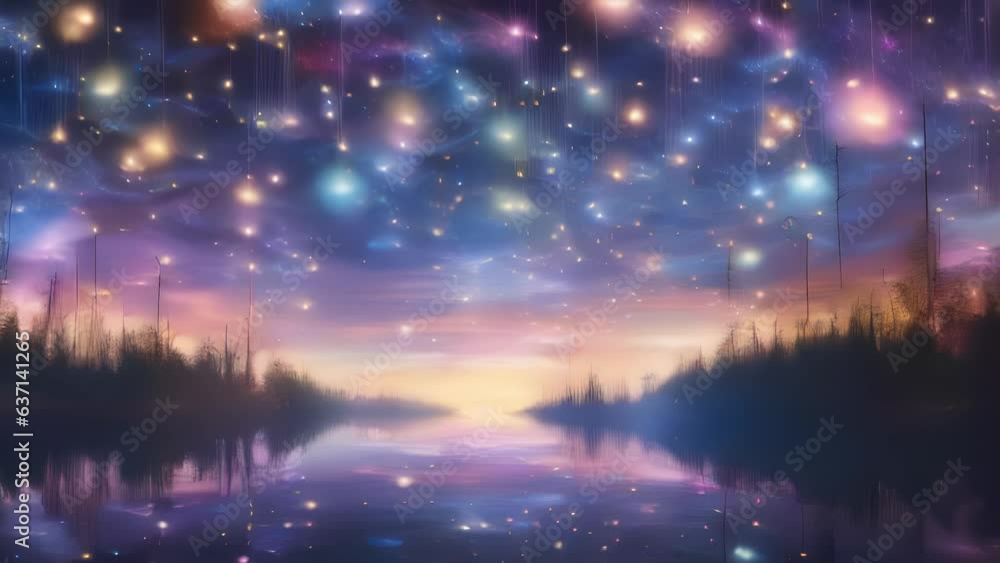 Poster this mesmerizing image features a dazzling sky filled with weaving cosmic strings. the patterns of t