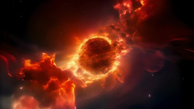 Through a telescope a murky patch of stars emerges from the depths of space surrounded by a diffuse cloud of gas and dust. In the center lies a white dwarf its surface a deep red