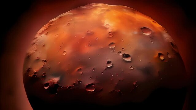 The surface of Io is a rich deep red punctured with large calderas and fissures visible from space. The lava Robbins tracks mar the terrain outlining the devastating power of the