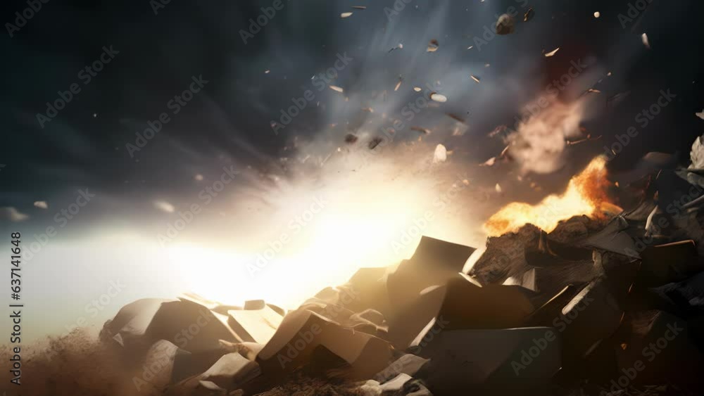 Poster the image shows a thick grey cloud of space debris floating in the cold dark void of space. strewn w