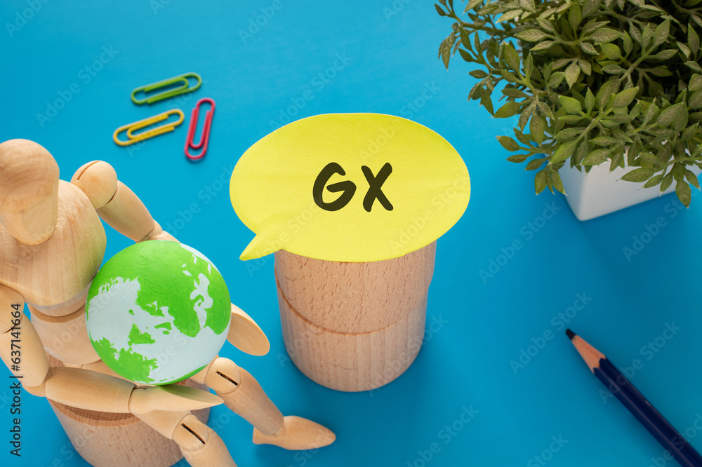 Poster there is notebook with the word gx. it is an abbreviation for green transformation as eye-catching i