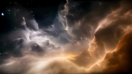 A cloud of gas and dust shining brightly in the inky blackness of space is illuminated by a star s strong cosmic winds thrusting and twisting the gaseous material until 