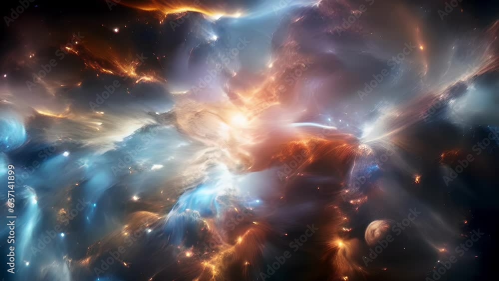 Poster in the depths of stellar space an eyecatching mosaic of surging intergalactic blasts of energy moves