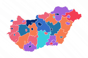 Multicolor Map of Hungary With Provinces
