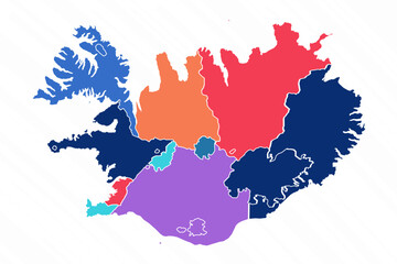 Multicolor Map of Iceland With Provinces
