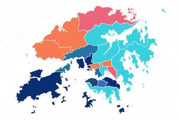 Multicolor Map of HongKong With Provinces