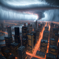tornado in the city. hurricane destructive tornado in urban area. generative AI
