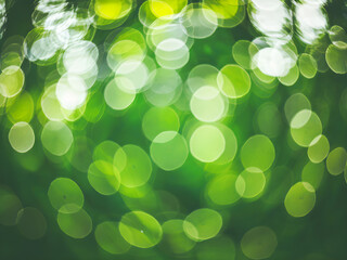 Fototapeta premium Green leaves, blurred background with bokeh, free space and nature. Summer green bokeh nature abstract background with free space for text. generative AI