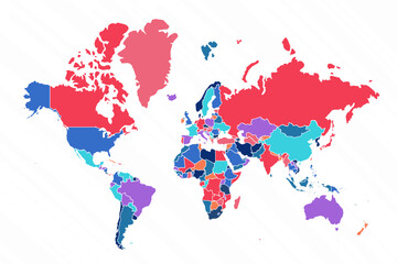 Fototapeta na wymiar Multicolor Map of the World With Countries