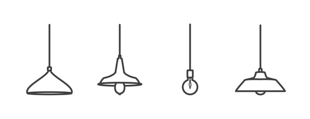 Set of Ceiling light line icon. linear style sign for mobile concept and web design. Hanging lamp light outline vector icon. Symbol, logo illustration. Vector graphics of Chandelier on white backgroun