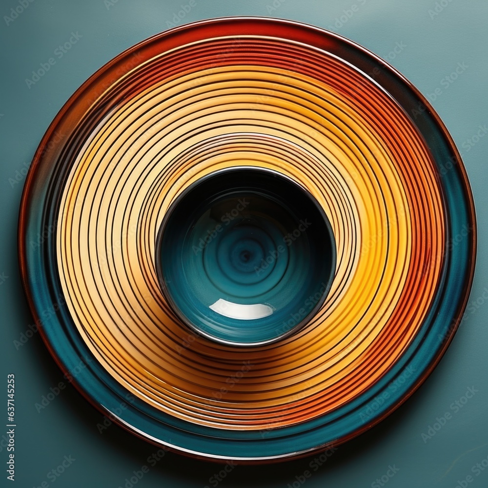 Aufkleber a colorful plate with a spiral design on it. generative ai image.