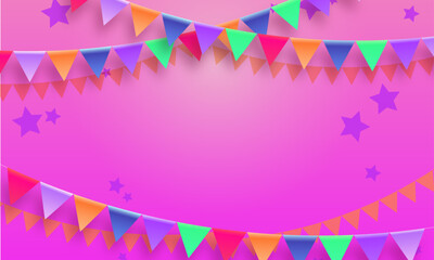 Fototapeta premium Vector multicolored bright buntings garlands, party flags with confetti