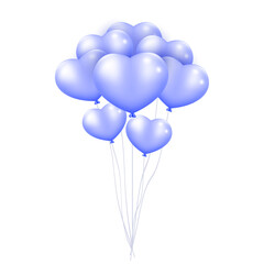 Vector realistic blue 3d heart balloons isolated on transparent background air helium balloon