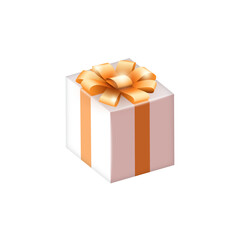 Vector realistic white gift box with bow and ribbon