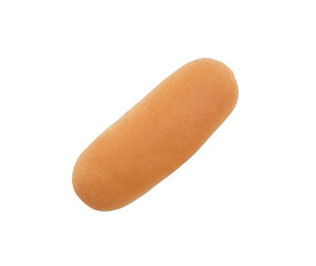 Tasty fresh bun for hot dog on white background, top view