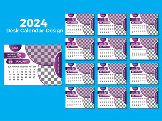 Desk Calendar 2024 template - 12 months included in Vector size.