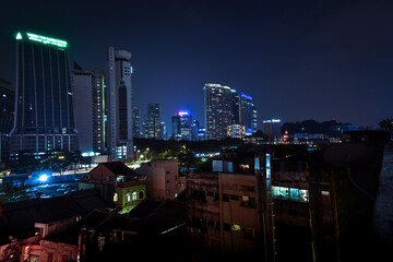 Fototapeta na wymiar Kuala Lumpur city skyline at night, with skyscrapers and lights
