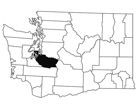 Map of Pierce County in Washington DC state on white background. single County map highlighted by black colour on WASHINGTON map. UNITED STATES, US
