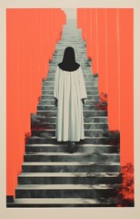 Woman ascending the stairs to heaven — FAITH — Risograph print