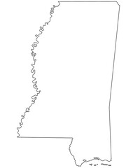 outline Mississippi map isolated on white background. Administrative map of Mississippi state, United State of America, US, United State.