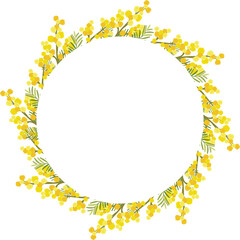 floral frame with a bouquet of yellow mimosa flowers