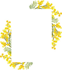 floral frame with a bouquet of yellow mimosa flowers