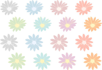 Fototapeta na wymiar カラフルなマーガレットの花のシルエットセット